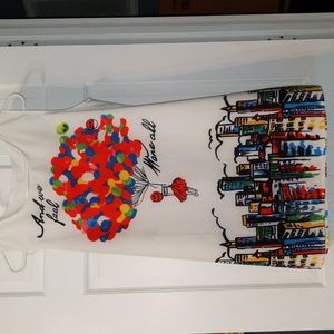 White/multicolor balloon cityscape sleeveless top